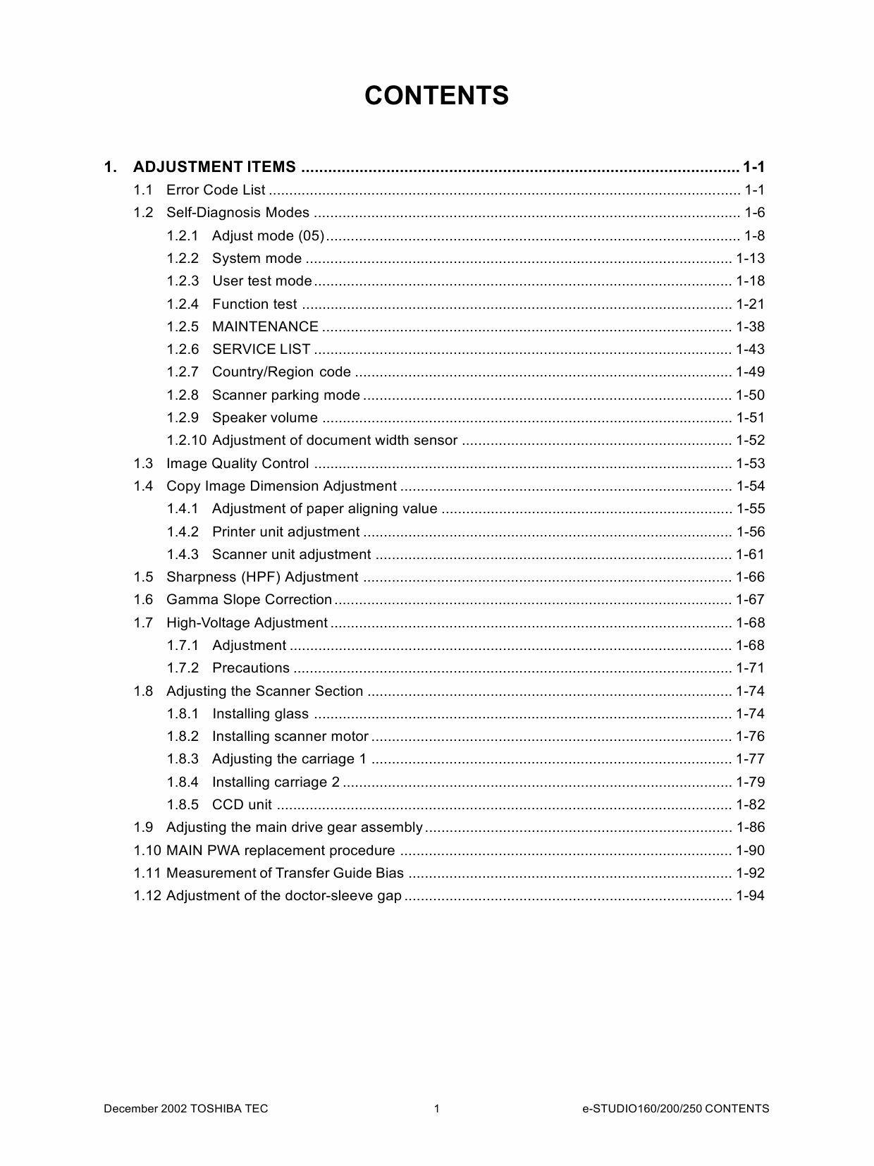 TOSHIBA e-STUDIO 160 200 250 DP1610 Service Handbook-2